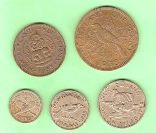 NEW ZEALAND COINS FOR 1958 , HALFPENNY TO SHILLING