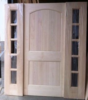 Solid Maple wood front exterior entry door with glass sidelights 83.5 