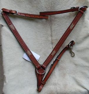   Leather Breast Collar With Natural Rawhide Accents New Horse Tack