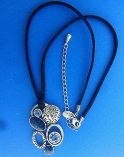 Lia Sophia Blue Crystal Black Suede Leather Choker Necklace 17 20