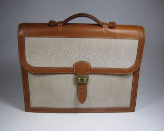 RARE VINTAGE c. 1959 1960 HERMES CANVAS AND LEATHER SOFT BRIEFCASE