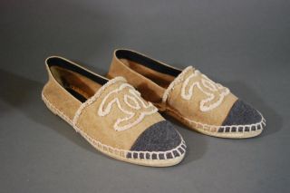 Chanel Tan Navy Espadrilles Shoes Canvas 36 5.5 New in Box