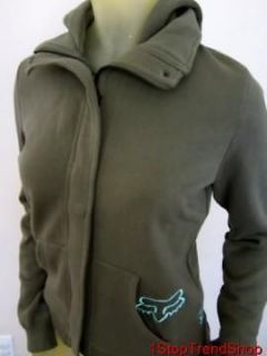 NWT Fox Racing Co womens olive green zip button hoodie sizes XS/S/M/L 