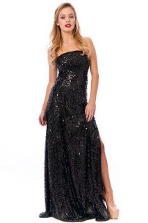 Ladies Long Sequin Black Silver Dress Gown Celebrity Style Cocktail 