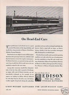 1952 Edison Storage Batteries Ad C&O Chesapeake & Ohio Railway Head 