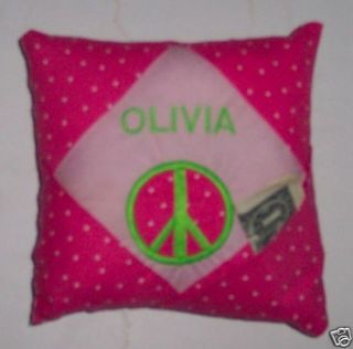 PERSONALIZED Tooth Fairy Pillow   Applique PEACE sign