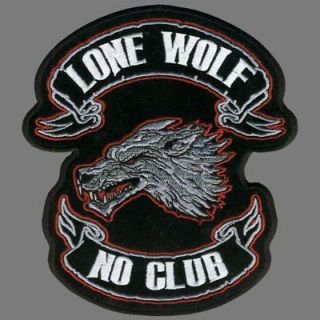 LONE WOLF NO CLUB JACKET VEST PATCH (HUGE) 15 INCH