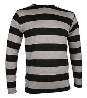 NYC Long Sleeve PUNK GOTH Emo Stripe Striped Shirt Black Light GREY S 