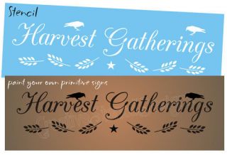 Lg STENCIL Harvest Gatherings Primitive Crow Willow Wheat Star Country 