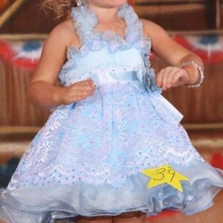 Semi Glitz Blue Babydoll 3/4 3t 4t Pageant Dress Natural Painted Lace 