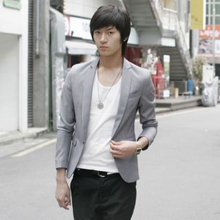 Fashion Korea Mens Slim Design Fitted Short Coat Jacket Blazer 2Colors 