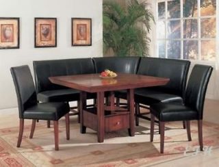 NEW 6PC DOLCE CHERRY FINISH WOOD CORNER NOOK KITCHEN DINING TABLE SET