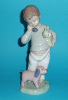 Nao by Lladro Figurine Boy with Phone and Puppy ornament 1st