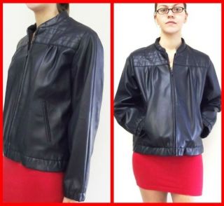 80s Vintage Dark Navy Blue Fingerhut Faux Leather Pleather Zip Up 