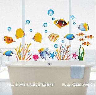 FISH BATHROOM DECOR/CHILDRENS ROOM WALL STICKERS LARGE