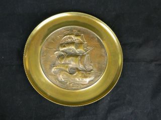 VINTAGE REPOUSSE SOLID BRASS WALL HANGING PLATE PLATTER NAUTICAL 