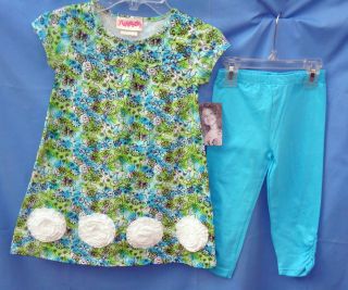 FLAPDOODLES Stretch Etched Print Turquoise 2 pc Dress Set GIRL SIZES 