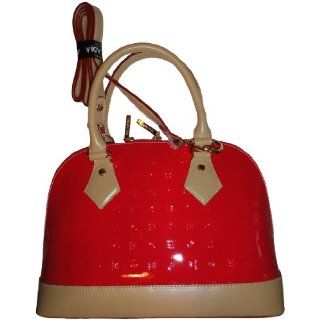 Womens Arcadia Patent Leather Purse Handbag Coral Red 