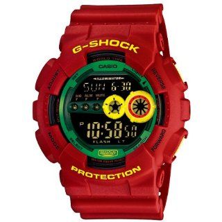 Casio Mens G Shock Red Resin Digital Strap Green Tone Watch GD100RF 
