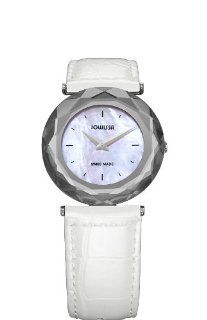   Colored Mother of Pearl Dial White Leather Watch Watches 