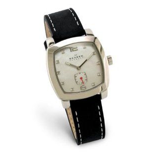 Skagen Womens Square Black Suede Leather Watch #556SSLB Watches 