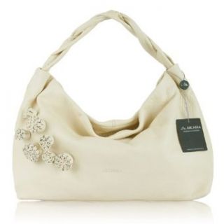 ARCADIA Italian Designer Cream Leather Purse Handbag with 