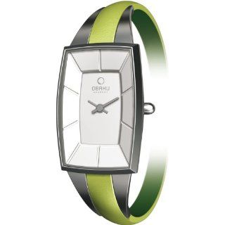 Obaku Womens V110LCIRE Slim Green Leather Round Watch Watches 