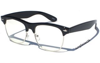 CLUBMASTER BLACK FRAME CLEAR LENS Full Size HIPSTER GLASSES NEW Specs 