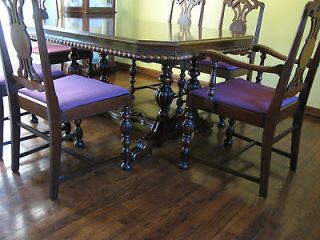 1930s Mahogany Color Kitchen Dining TABLE and 6 CHAIRS, Jacobean 