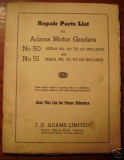 Adams 50 51 Motor Road Grader Parts Catalog manual book