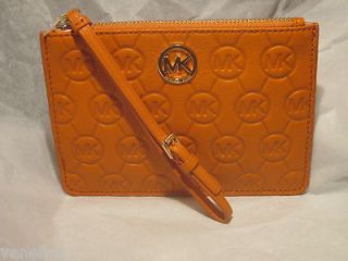 MICHAEL KORS Monogram Embossed Leather Wristlet Tangerine NWT MK 
