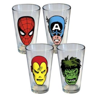 Marvel Heroes 4 Piece Pint Glass Set with Spiderman, Captain America 