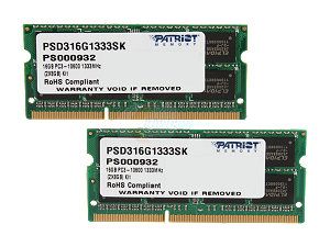    Patriot Signature 16GB (2 x 8G) 204 Pin DDR3 SO DIMM DDR3 