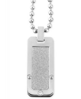 Mens Stainless Steel Necklace, Textured Finish and Diamond Accent Dog 
