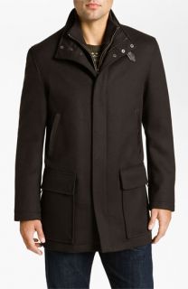 Cole Haan Leather Trim Wool Twill Car Coat  
