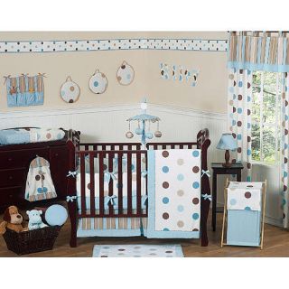 Sweet JoJo Blue and Chocolate Mod Dots Collection 9 Piece Crib Bedding 
