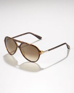 Leopold Plastic Aviator Sunglasses, Dark Havana