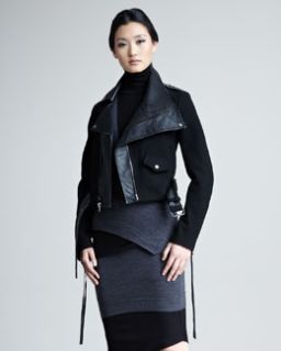 B1WNV Donna Karan Modern Felt & Leather Moto Jacket