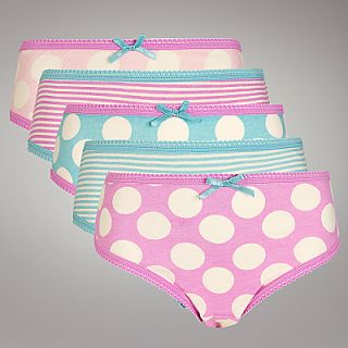 Buy John Lewis Girl Stripe/Spot Briefs, Pack of 5, Pink/Teal online at 