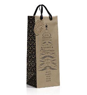 Extra Wide Black & Gold Text Tree Christmas Bottle Bag   Marks 