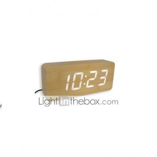 EUR € 45.99   mode houten witte LED alarm klok met thermometer 