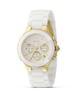 DKNY Medium Gold Plate and White Ceramic Watch, 38.5  