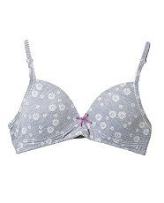 Pale Grey (Grey) Teens Pale Grey Daisy Print Bra  245432402  New 