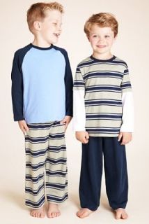 Pack   Younger Boys Cotton Rich Striped Pyjamas   Marks & Spencer 