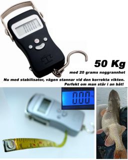 Digital Fiske Våg med Måttband Fiskevåg upp till 50KG / 20g på 