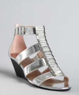 BCBGeneration  silver faux leather Vandy caged wedge sandals 