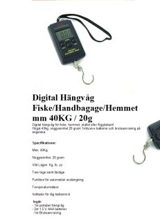 Digital Hängvåg Fiske/Handbagage/Hemmet mm 40KG / 20g på Tradera 