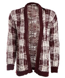 Red Pattern (Red) Burgundy and White Check Cardigan  258182369  New 
