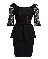 Black (Black) Paprika Black Lace Sleeve Peplum Dress  262332301  New 