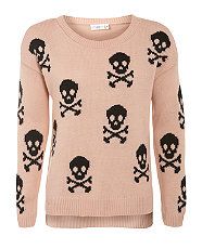 Pink Pattern (Pink) Pink Skull Print Knitted Jumper  260318679  New 
